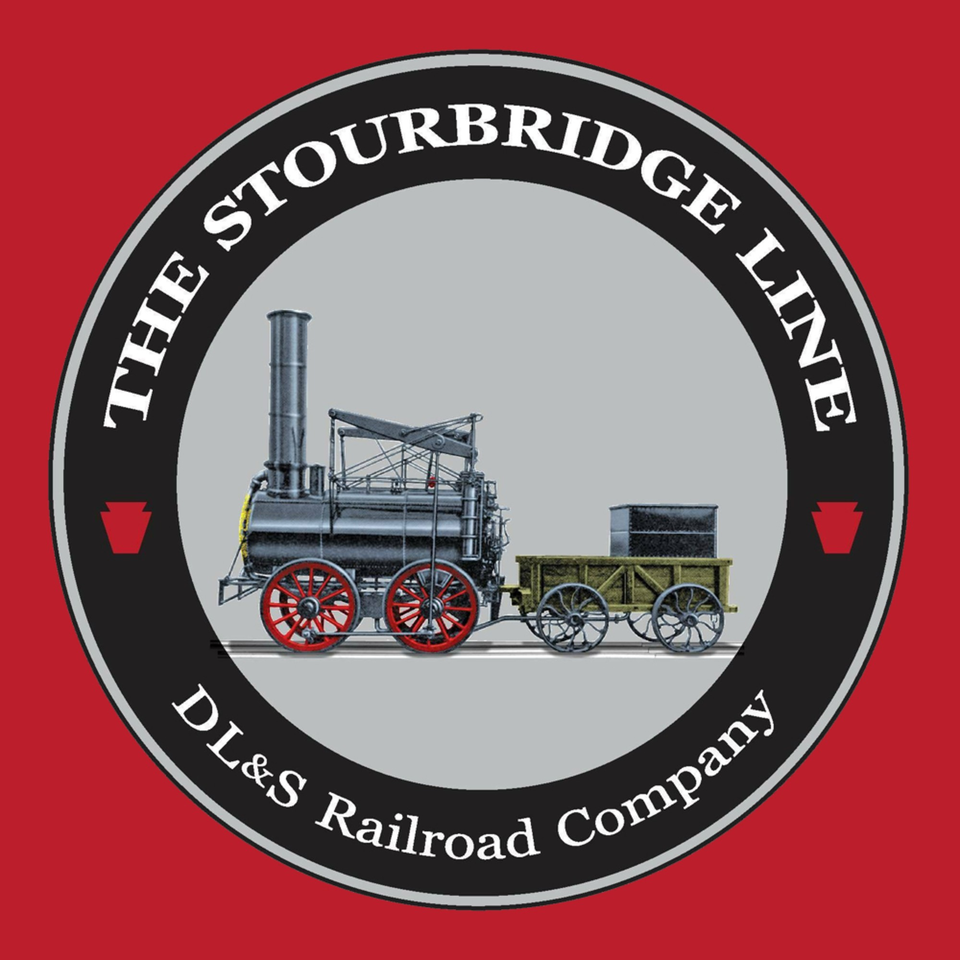 Runaway Train Brewery logo: a vintage train with red wheels inside a black and white circle.