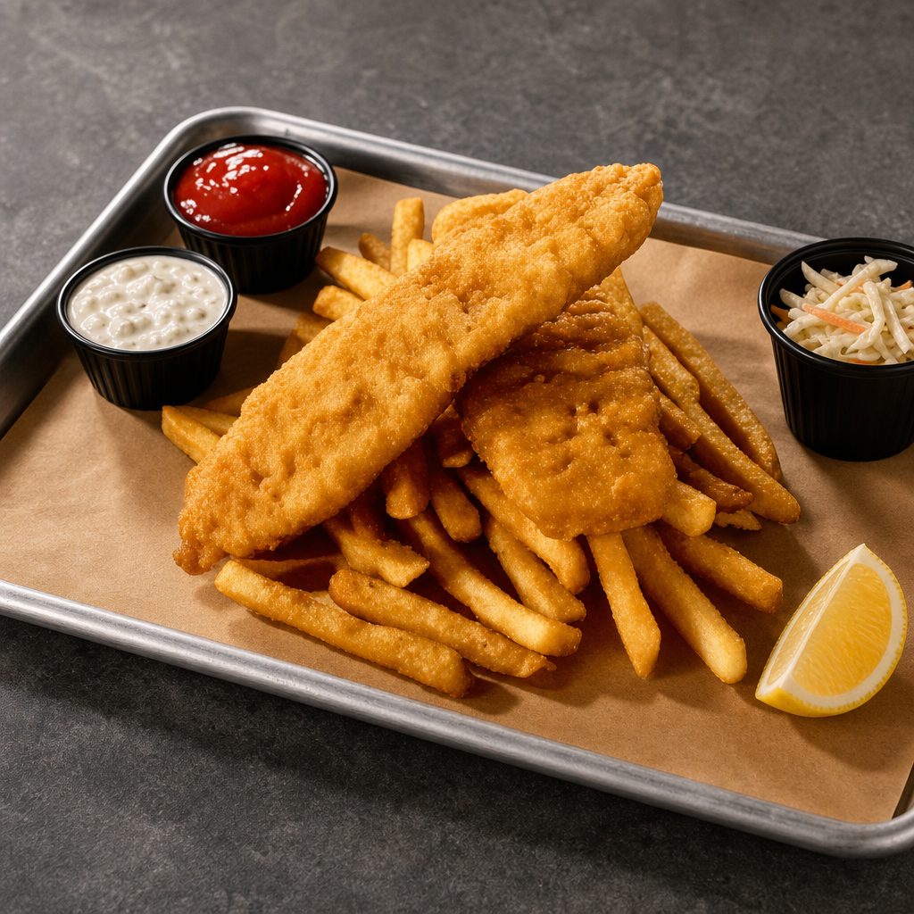 Beer Battered Fish & Chips.