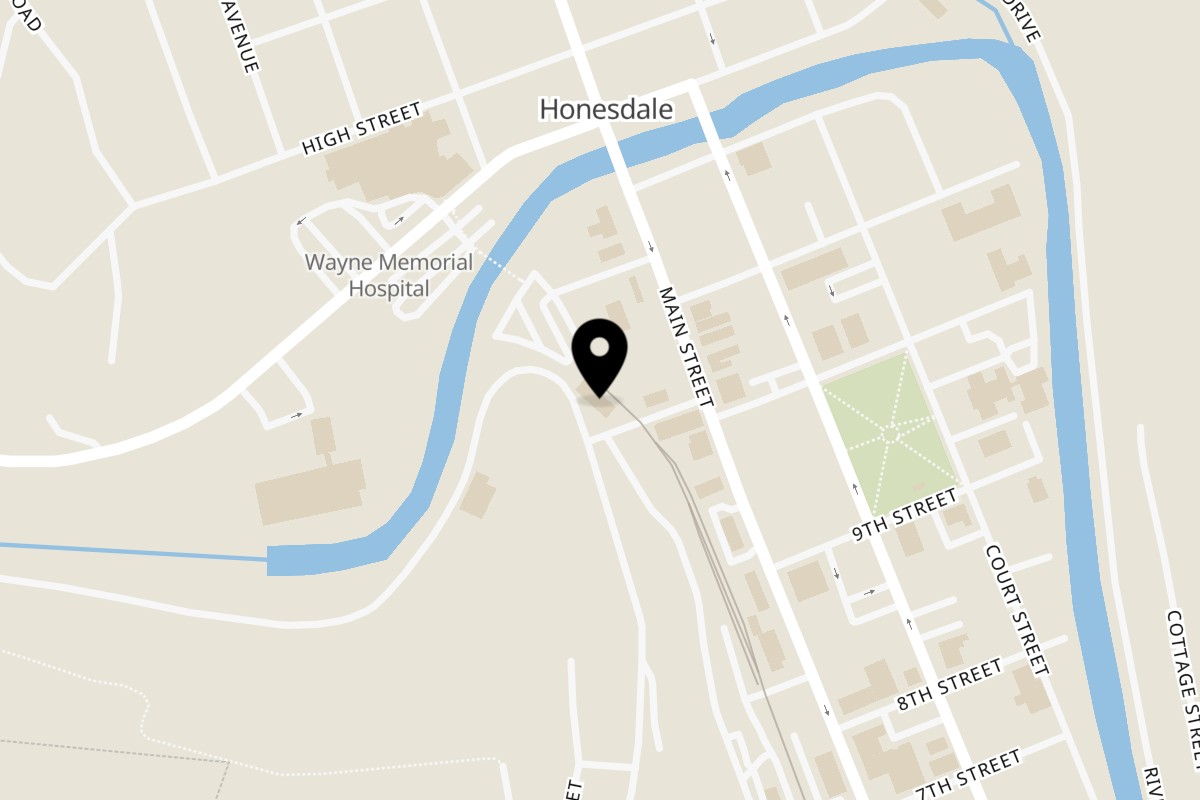 Map showing the location of Runaway Train Brewery: Brewhouse + Saloon on 2 Chapel St in Honesdale